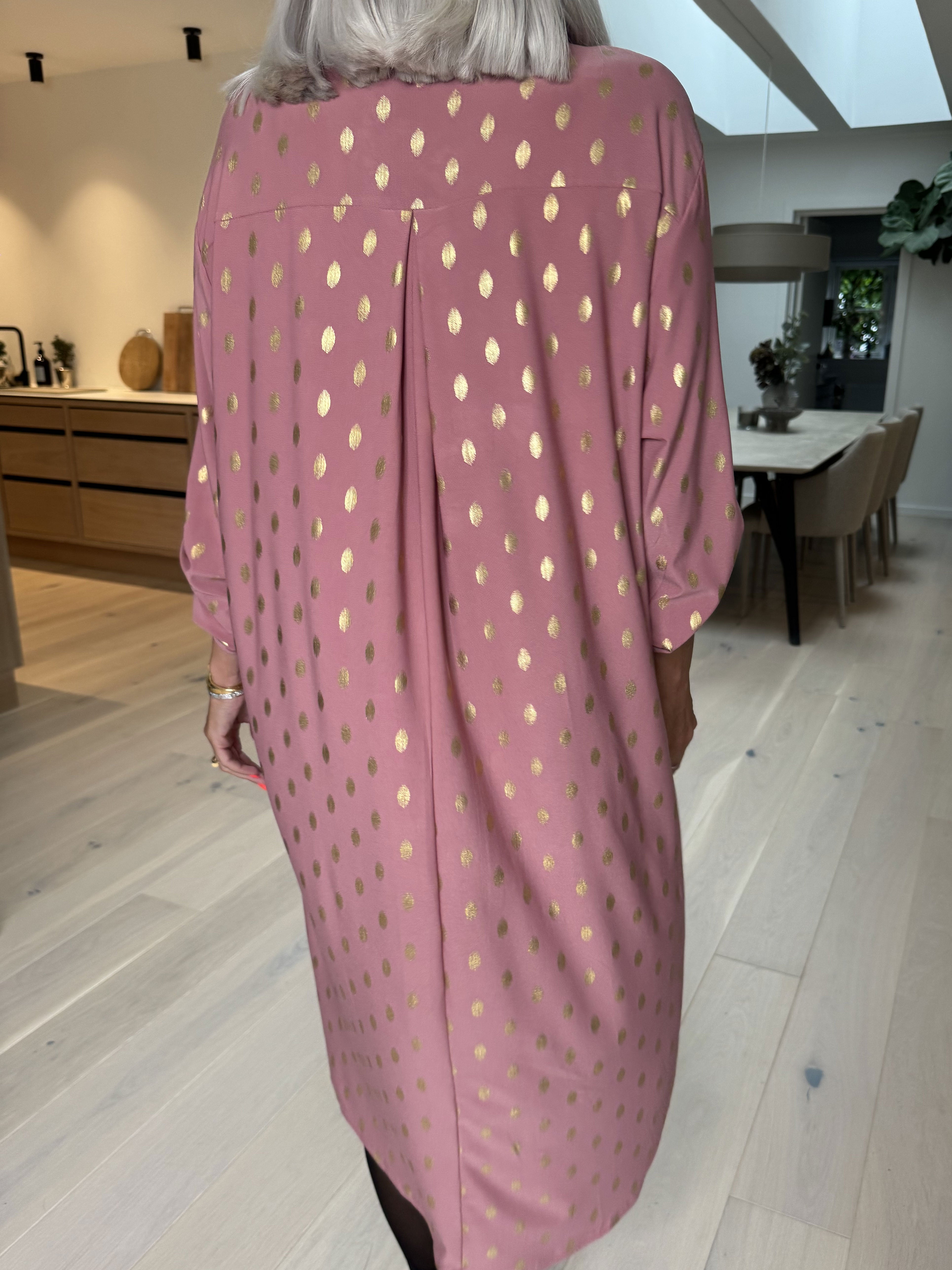 Ebba Gold Long - Elastisk klänning med guldprickar